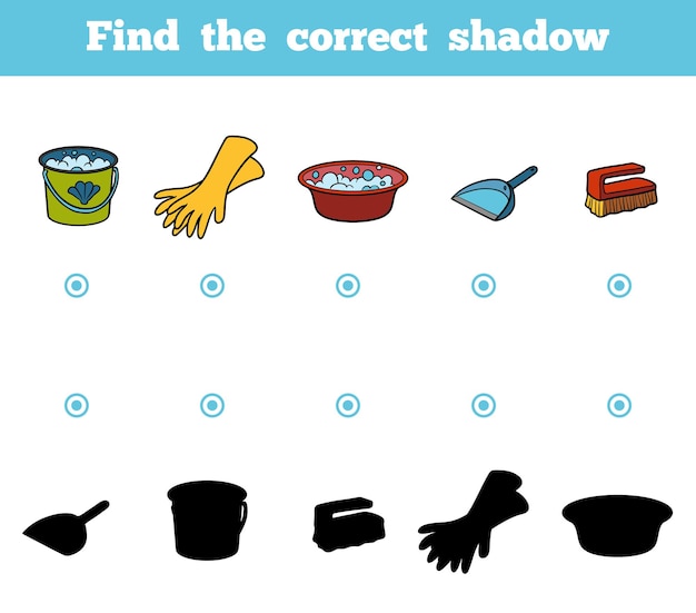 Trouvez La Bonne Ombre, Jeu éducatif Pour Les Enfants. Ensemble D'objets Pour Le Nettoyage