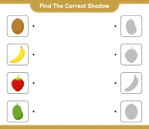 Trouvez La Bonne Ombre. Trouvez Et Associez La Bonne Ombre De Fruits. Jeu éducatif Pour Enfants, Feuille De Travail Imprimable