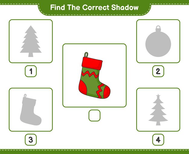 Trouvez la bonne ombre Trouvez et faites correspondre la bonne ombre de la chaussette de Noël