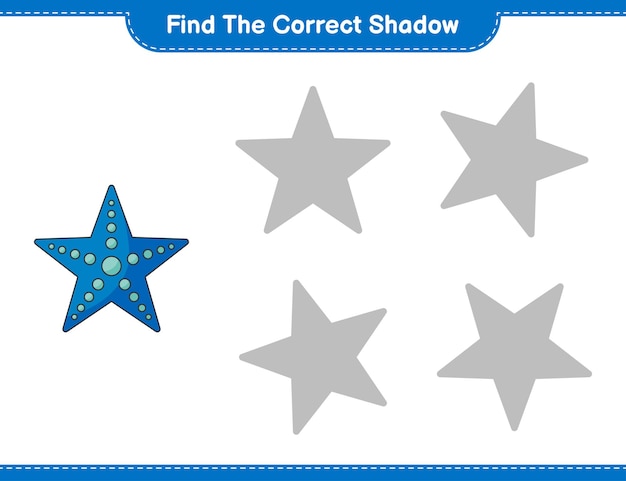 Trouvez La Bonne Ombre. Trouvez Et Faites Correspondre La Bonne Ombre D'étoile De Mer. Jeu éducatif Pour Enfants, Feuille De Calcul Imprimable, Illustration Vectorielle