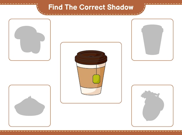 Trouvez La Bonne Ombre. Trouvez Et Faites Correspondre L'ombre Correcte De La Tasse De Thé. Jeu éducatif Pour Enfants, Feuille De Calcul Imprimable, Illustration Vectorielle