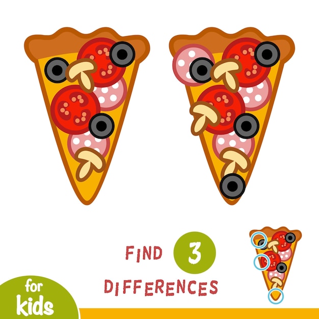 Trouvez les différences, jeu éducatif pour les enfants, Pizza