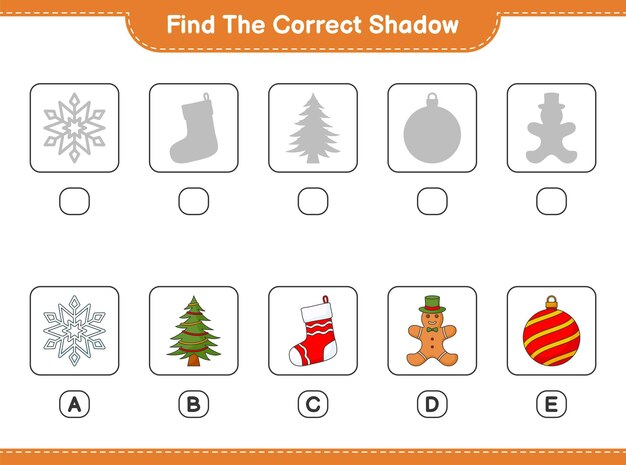 Trouvez Et Faites Correspondre La Bonne Ombre De Boule De Noël D'arbre De Chaussette De Flocon De Neige Et De Bonhomme De Pain D'épice