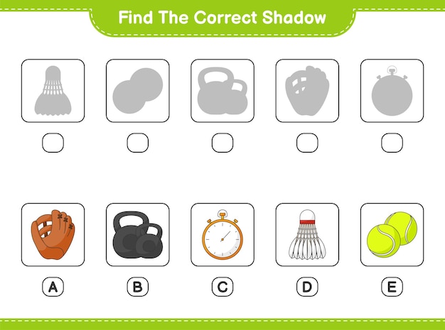 Trouvez Et Faites Correspondre L'ombre Correcte De L'haltère Et Du Volant De Balle De Chronomètre De Gant De Baseball