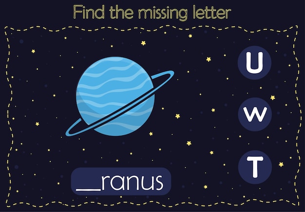 Vecteur trouvez la lettre manquante de l'alphabet de l'univers matériel éducatif