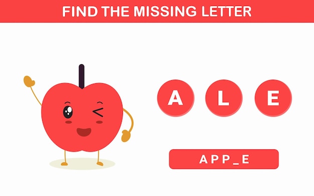 Trouvez La Lettre Manquante Et écrivez-la Personnage De Dessin Animé Mignon D'apple