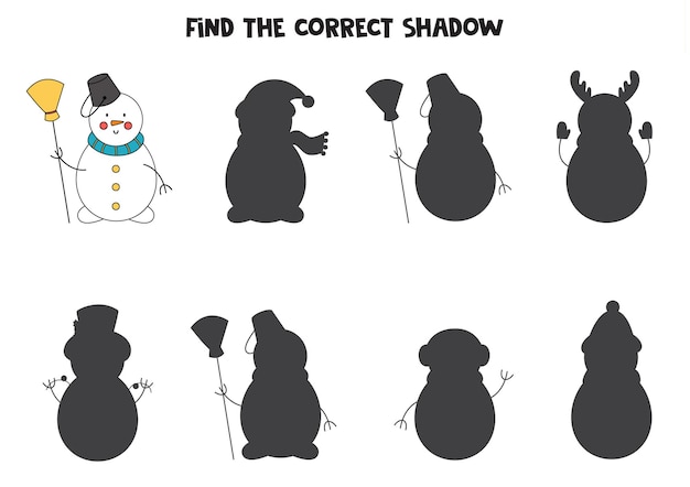 Trouvez L'ombre Correcte Du Bonhomme De Neige De Dessin Animé Mignon. Puzzle Logique Pour Les Enfants.