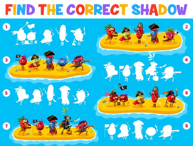 Trouvez l'ombre correcte des pirates de baies de dessin animé