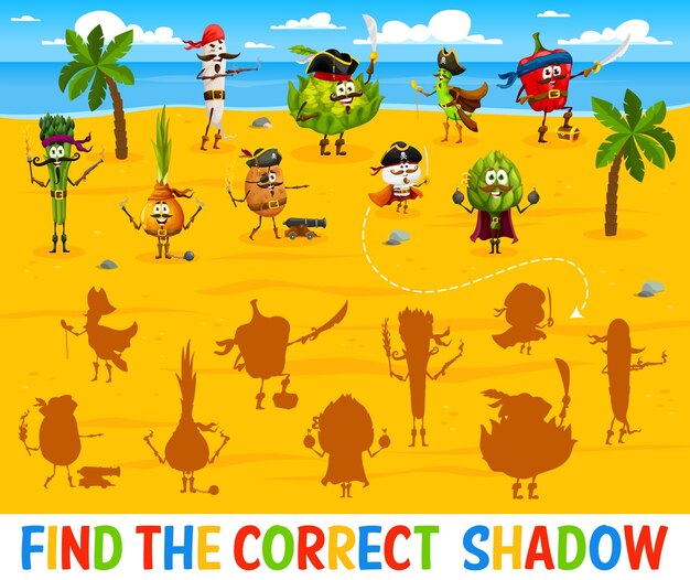 Trouvez l'ombre correcte des pirates de légumes de dessin animé