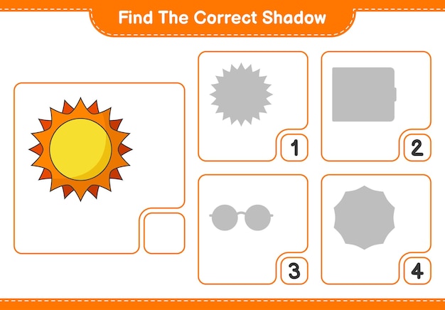 Trouvez L'ombre Correcte Trouvez Et Faites Correspondre L'ombre Correcte Du Jeu éducatif Pour Enfants Sun