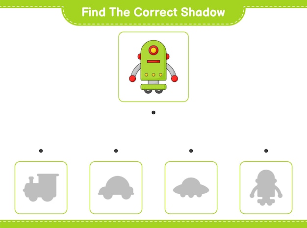 Trouvez L'ombre Correcte Trouvez Et Faites Correspondre L'ombre Correcte De L'illustration Vectorielle De Feuille De Travail Imprimable De Jeu éducatif Pour Enfants De Personnage De Robot