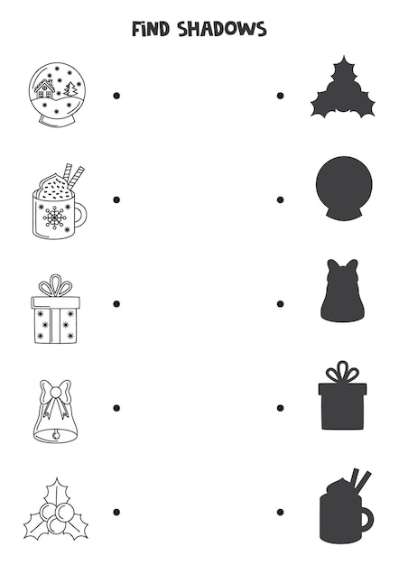 Trouvez Les Ombres Correctes Des Accessoires D'hiver En Noir Et Blanc Puzzle Logique Pour Les Enfants