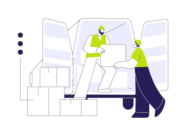 Truck chargement concept abstrait illustration vectorielle des déménageurs de service complet déchargement des effets personnels de