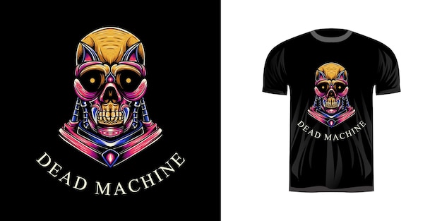 Tshirt Design Illustration Machine De Crâne