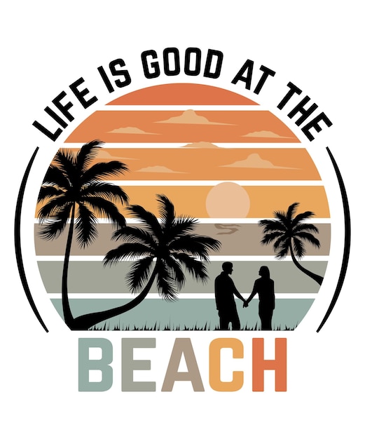 Vecteur tshirt été typographie coucher de soleil tropical plage palmier brosse style illustration vintage
