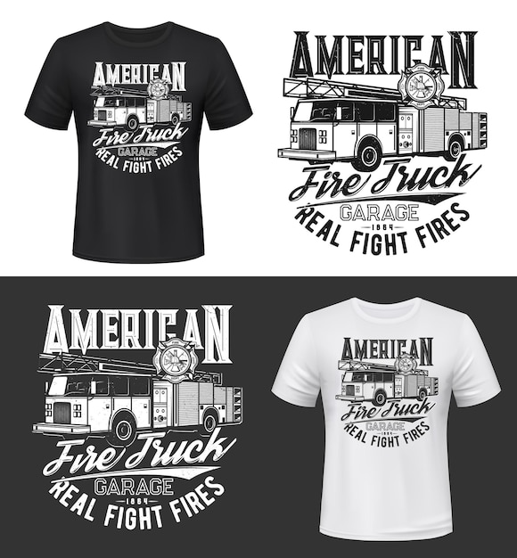 Tshirt Imprimé Avec Maquette De Camion De Pompiers Américain