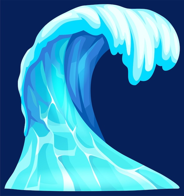 Vecteur tsunami de dessin animé, tempête de mer, glace de nuage en hiver. haute vague océanique d'eau gelée dans le nord. âge de glace.