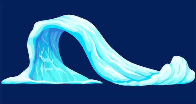 Tsunami de dessin animé, tempête de mer, glace de nuage en hiver. Haute vague océanique d'eau gelée dans le nord. Âge de glace.