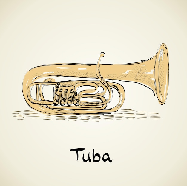 Tuba Dessiné à La Main Sur Un Fond Clair