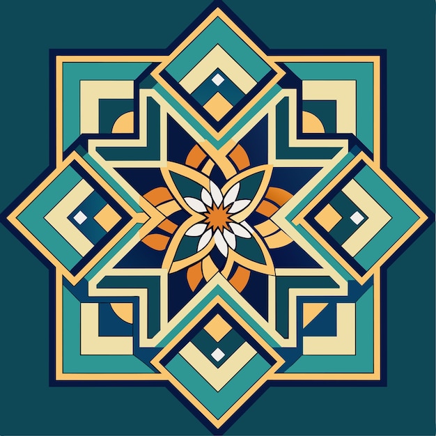 Vecteur tuile bleue et verte avec centre de fleur une interprétation moderne d'un motif de mosaïque arabe traditionnel illustration vectorielle plate simple et minimaliste