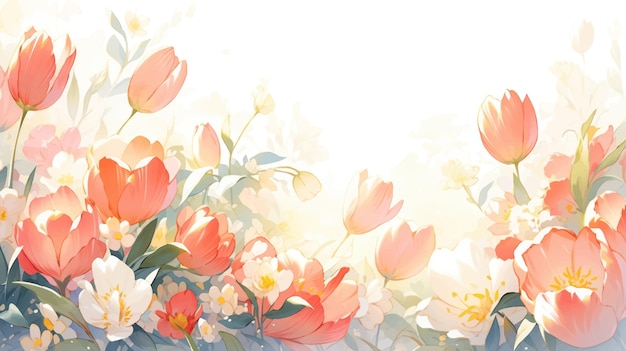 Des tulipes à l'aquarelle sur fond blanc