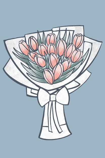 Vecteur tulipes pêche bouquet de fleurs illustration dessinée à la main