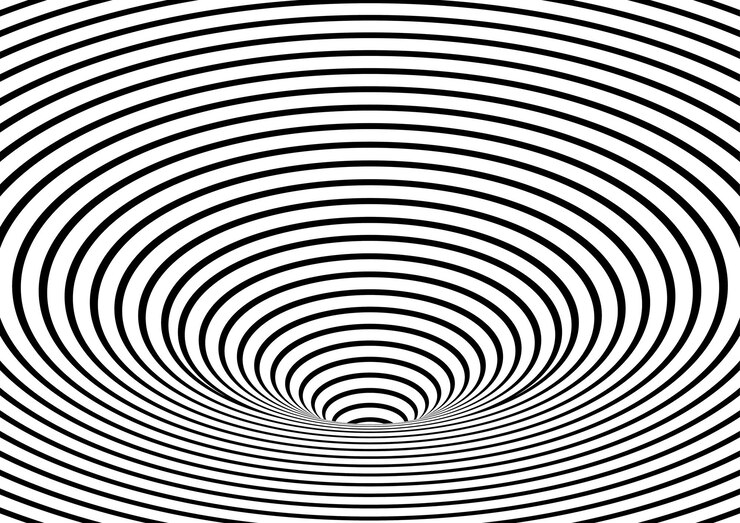 Vecteur tunel de trou de ver hypnotique noir et blanc fond d'illusion optique