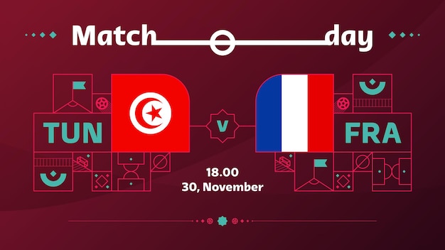 Tunisie france match Football 2022 2022 World Football Competition match de championnat contre équipes intro sport fond championnat compétition affiche illustration vectorielle