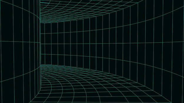 Un tunnel abstrait avec une structure maillée Grille 3D de tunnels et de couloirs Vecteur trou de ver