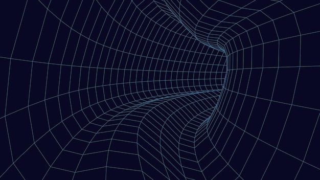 Un Tunnel Abstrait Avec Une Structure Maillée Grille 3d De Tunnels Et De Couloirs Vecteur Trou De Ver