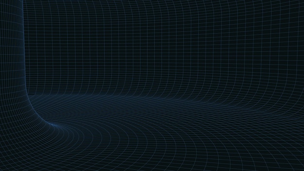 Un tunnel abstrait avec une structure maillée Grille 3D de tunnels et de couloirs Vecteur trou de ver