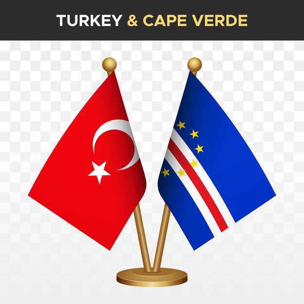 Vecteur turquie contre le cap-vert drapeaux du cabo verde drapeaux de bureau debout 3d turquie isolée sur blanc