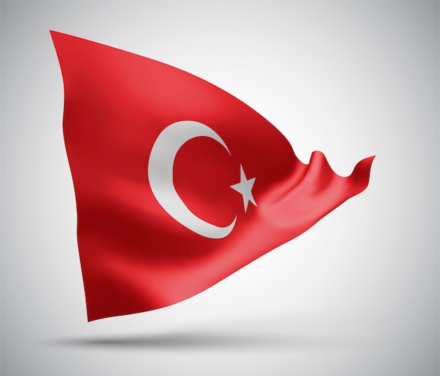 Turquie, Drapeau Vectoriel Avec Vagues Et Virages Agitant Au Vent Sur Fond Blanc.