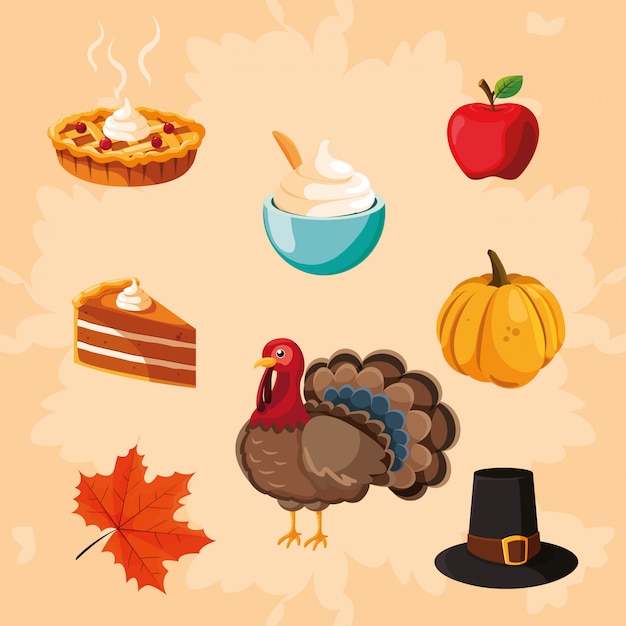 Turquie du jour de thanksgiving avec jeu d'icônes