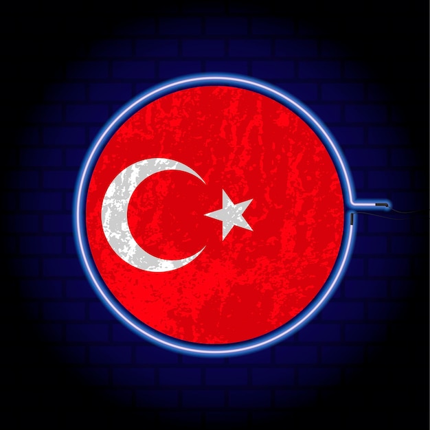 Vecteur turquie néon grunge drapeau sur mur backgrond illustration vectorielle