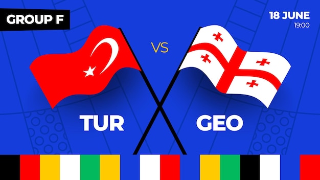 Vecteur turquie vs géorgie match de football 2024 contre 2024 match de championnat de la phase de groupes contre les équipes compétition de championnat d'arrière-plan sportif