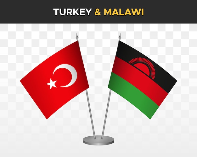 Turquie Vs Malawi Maquette De Drapeaux De Bureau Isolé Sur Blanc 3d Drapeaux De Table D'illustration Vectorielle