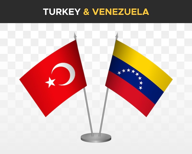 Turquie vs Venezuela maquette de drapeaux de bureau isolé sur blanc 3d drapeaux de table d'illustration vectorielle