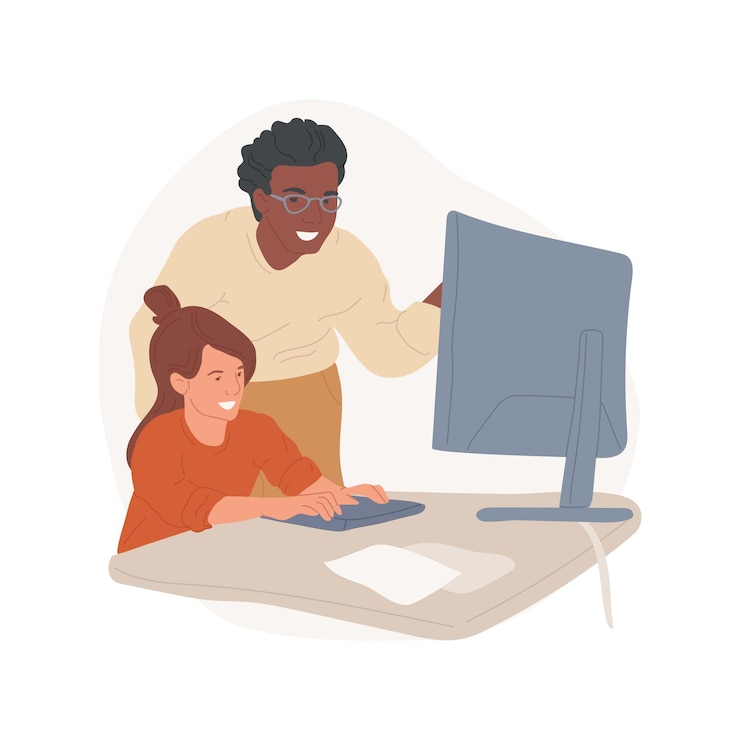 Vecteur tuteur en informatique illustration vectorielle de dessin animé isolé