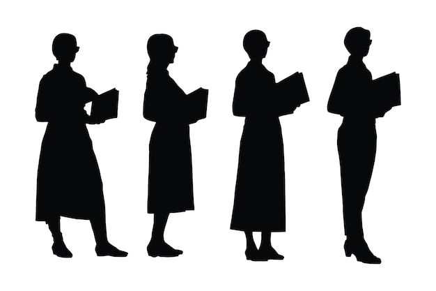 Tuteurs et maîtres féminins debout dans différentes positions silhouette définir des vecteurs Enseignantes avec des visages anonymes Éducateurs portant des uniformes silhouette collection Silhouette de fille enseignante