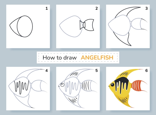 Tutoriel De Dessin Comment Dessiner Un Poisson-ange Page D'éducation Et D'activités Pour Les Enfants D'âge Préscolaire Et Scolaire