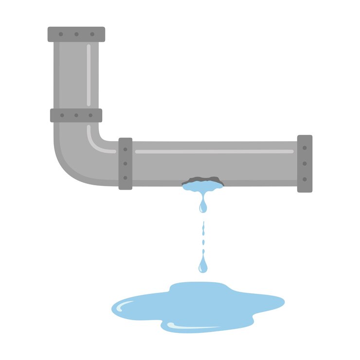 Vecteur tuyau qui fuit avec de l'eau qui coule