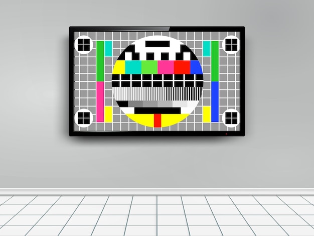 Vecteur tv avec écran de motif de test sur le mur