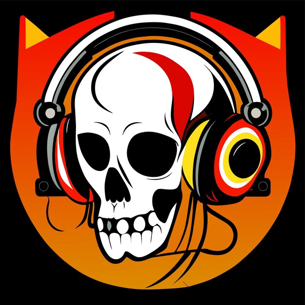 Vecteur twitch skull sport écouteur de jeu dessiné à la main plat stylé autocollant de dessin animé concept d'icône isolé