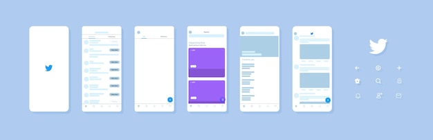 Twitter Définir Le Modèle D'interface De Médias Sociaux Et De Réseau Social De L'écran Twitter Maquette De Modèle D'interface D'application Mobile Twitter