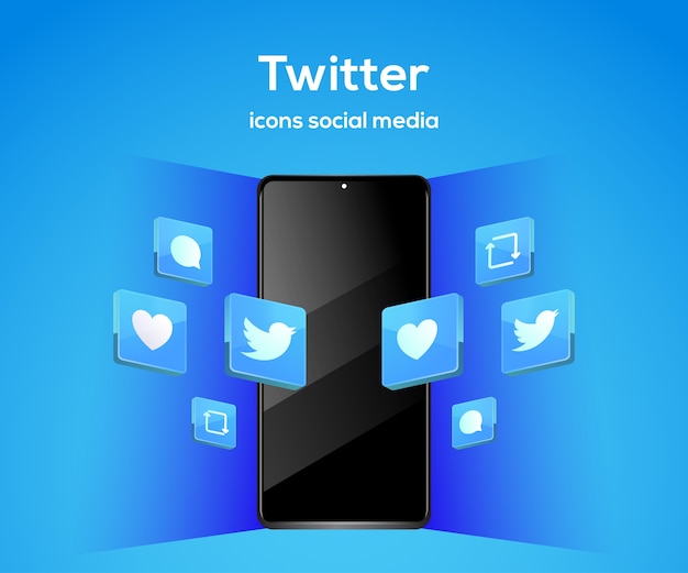 Twitter Icônes De Médias Sociaux 3d Avec Symbole De Smartphone