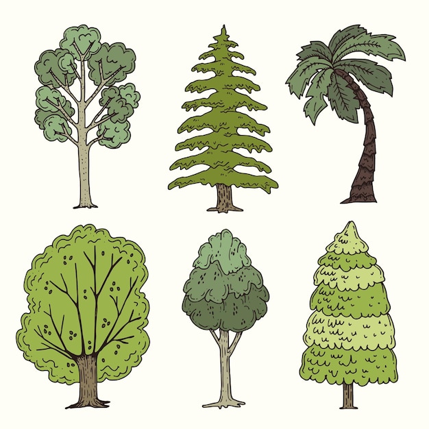 Vecteur type de collection d'arbres dessinés à la main