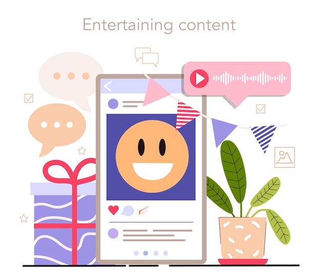 Vecteur type de contenu contenu divertissant gestionnaire de contenu de médias sociaux