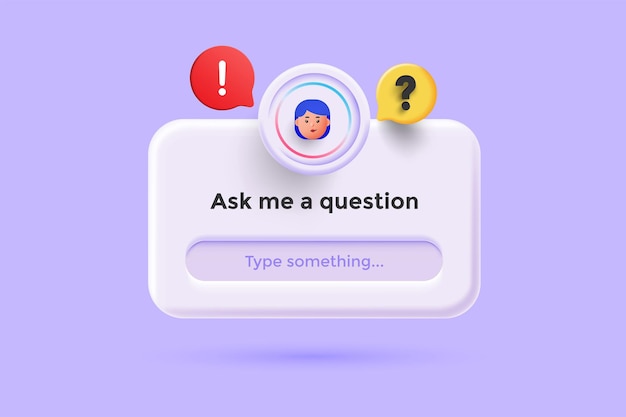 Typeform ou concept de question fréquemment posée Communication en ligne obtenir des informations d'aide poser et répondre à des questions Illustration vectorielle 3d du centre de support en ligne