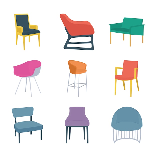 Vecteur types de chaises icônes plates